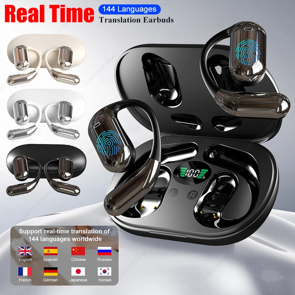 144 Languages Real Time AI Translator Earbuds Wireless Wireless Bluetooth5.3 Open Ear Headphones for Travel Business Learning