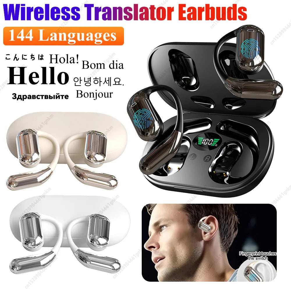 144 Languages Real Time AI Translator Earbuds Wireless Wireless Bluetooth5.3 Open Ear Headphones for Travel Business Learning