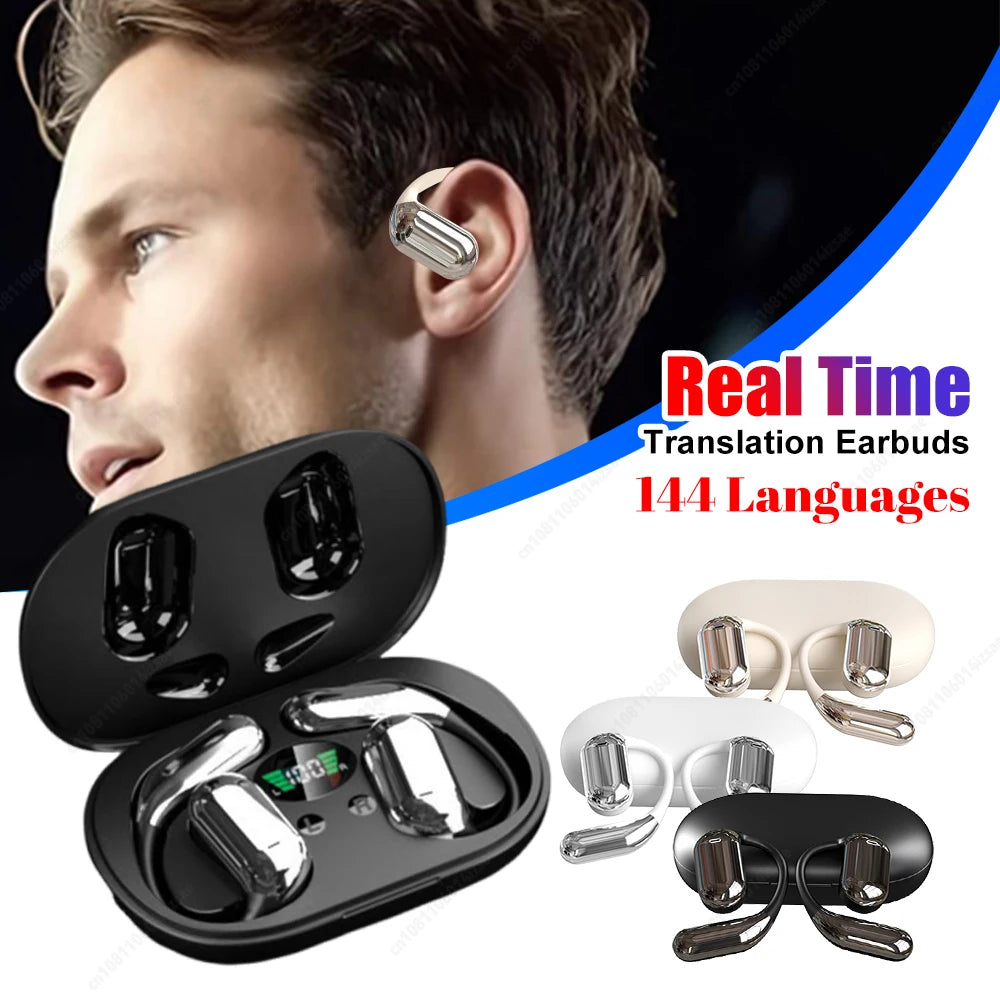 144 Languages Real Time AI Translator Earbuds Wireless Wireless Bluetooth5.3 Open Ear Headphones for Travel Business Learning